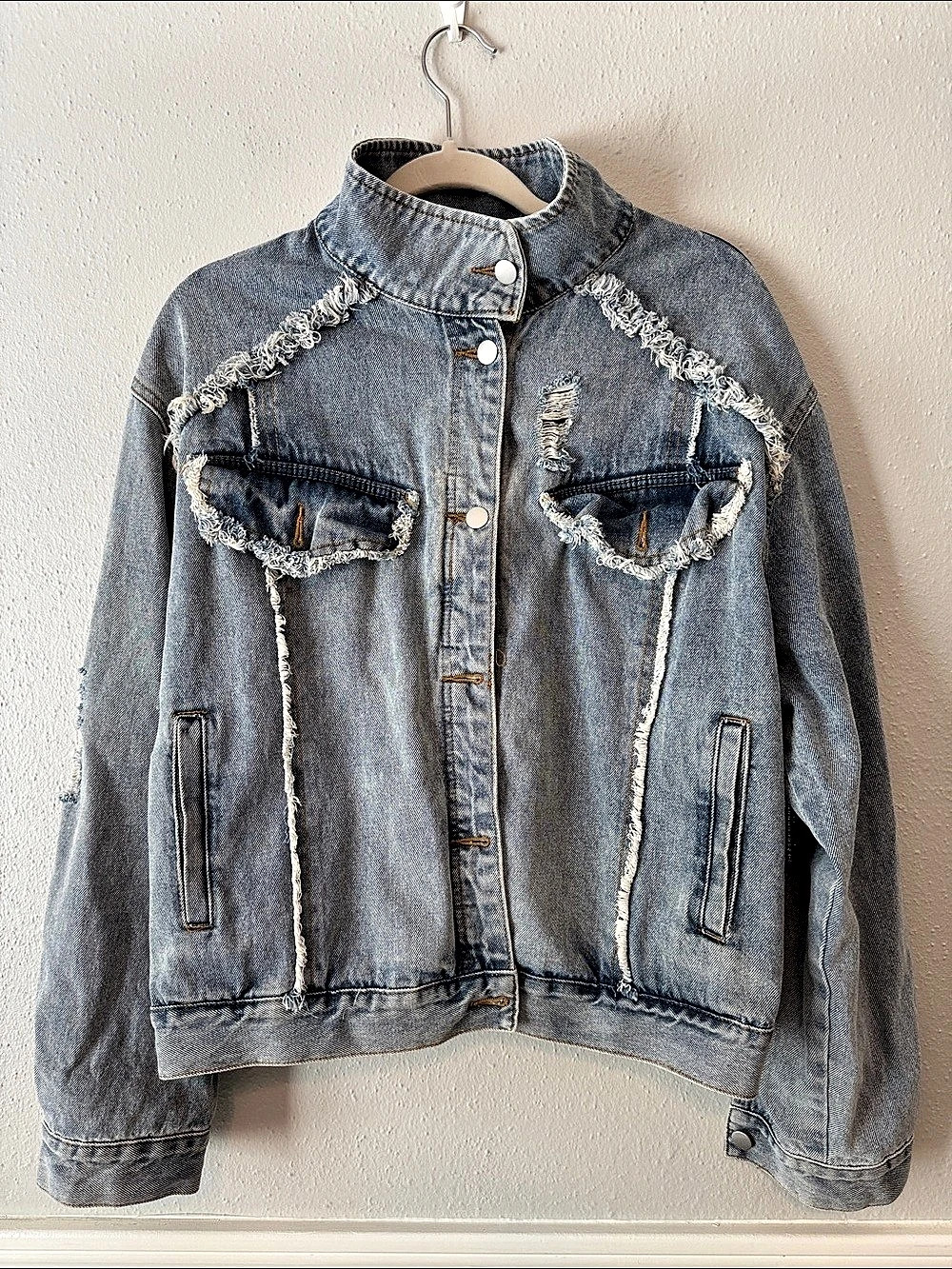 POL Rhinestone Fringe Denim Jacket Blue Size Medium *May missing fringe